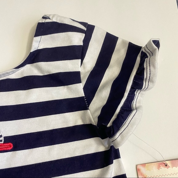 Girls Nautical Blue White Stripe Ruffle Sleeve T-Shirt Top- size 5 - Picture 3 of 6